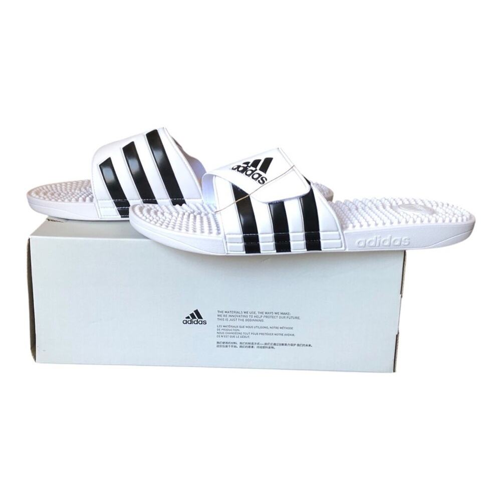 Adidas Adissage Massage Slides White Black Post Workout Recovery Sandals Size 17 - Picture 5 of 16